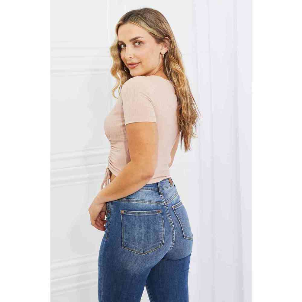 Capella Back To Simple Full Size Ribbed Front Scrunched Top in Blush - Picture 2 of 5